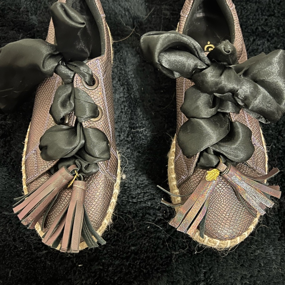 Elegant Brown Espadrille Shoes with Black Satin Bows